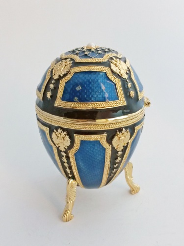 Faberge Style Egg Jewellery Box ''Ten Eagles" with clock photo 3