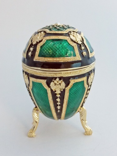 Faberge Style Egg Jewellery Box ''Ten Eagles" with clock photo 2
