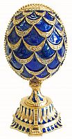 Faberge egg-box "Pine Cone" with a surprise on a stand blue