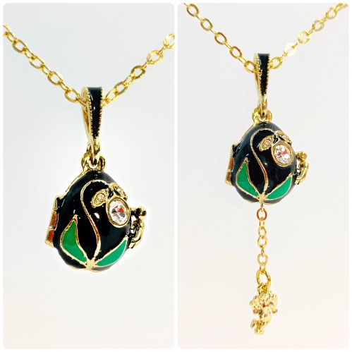 Black lily of the valley pendant with surprise angel