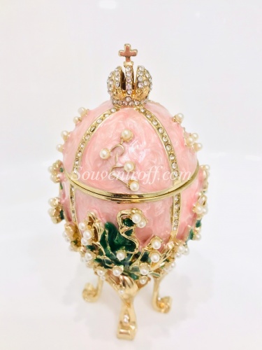 Faberge Style Medium Egg Jewellery Trinket Box ''Lilies of the Valley with a crown'' with music photo 3