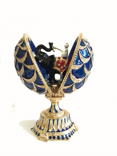 Faberge egg-box "Pine Cone" with a surprise on a stand blue photo 3