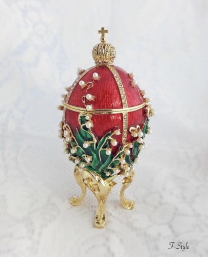 Faberge Style Egg Jewellery Trinket Box "Lilies of the Valley" musical photo 4