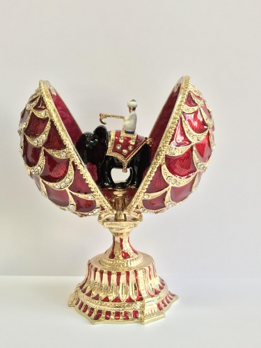 Faberge egg-box "Pine Cone" with a surprise on a stand red photo 2