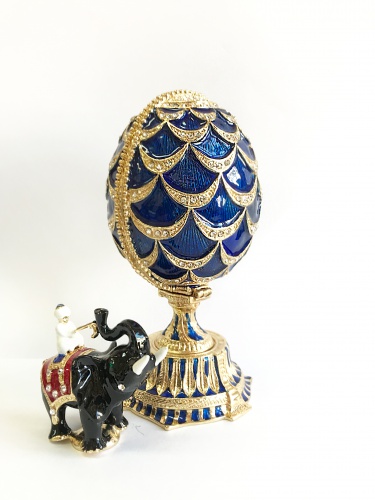 Faberge egg-box "Pine Cone" with a surprise on a stand blue photo 2