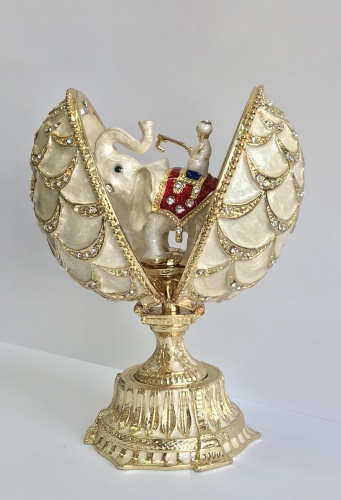Faberge egg-box "Pine Cone" with a surprise on a stand beige photo 3