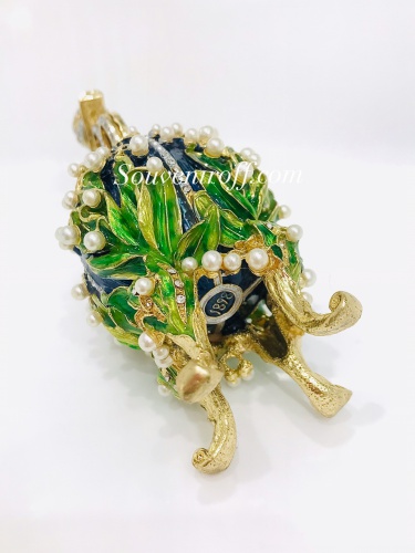 Faberge Style Egg Jewellery Trinket Box "Lilies of the Valley" musical with a portrait photo 5