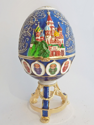 Faberge Style Egg Jewellery Trinket Box with The Cathedral of Vasily the Blessed and Matreshka`s musical photo 2