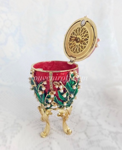 Faberge Style Egg Jewellery Trinket Box "Lilies of the Valley" musical photo 6