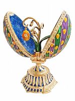 Faberge Style Egg Jewellery Trinket  Box ''Peacock'' with branch and pendant