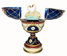 Big Blue Faberge Style Egg Jewellery Trinket Box ''For Lovers'' with a pair of swans