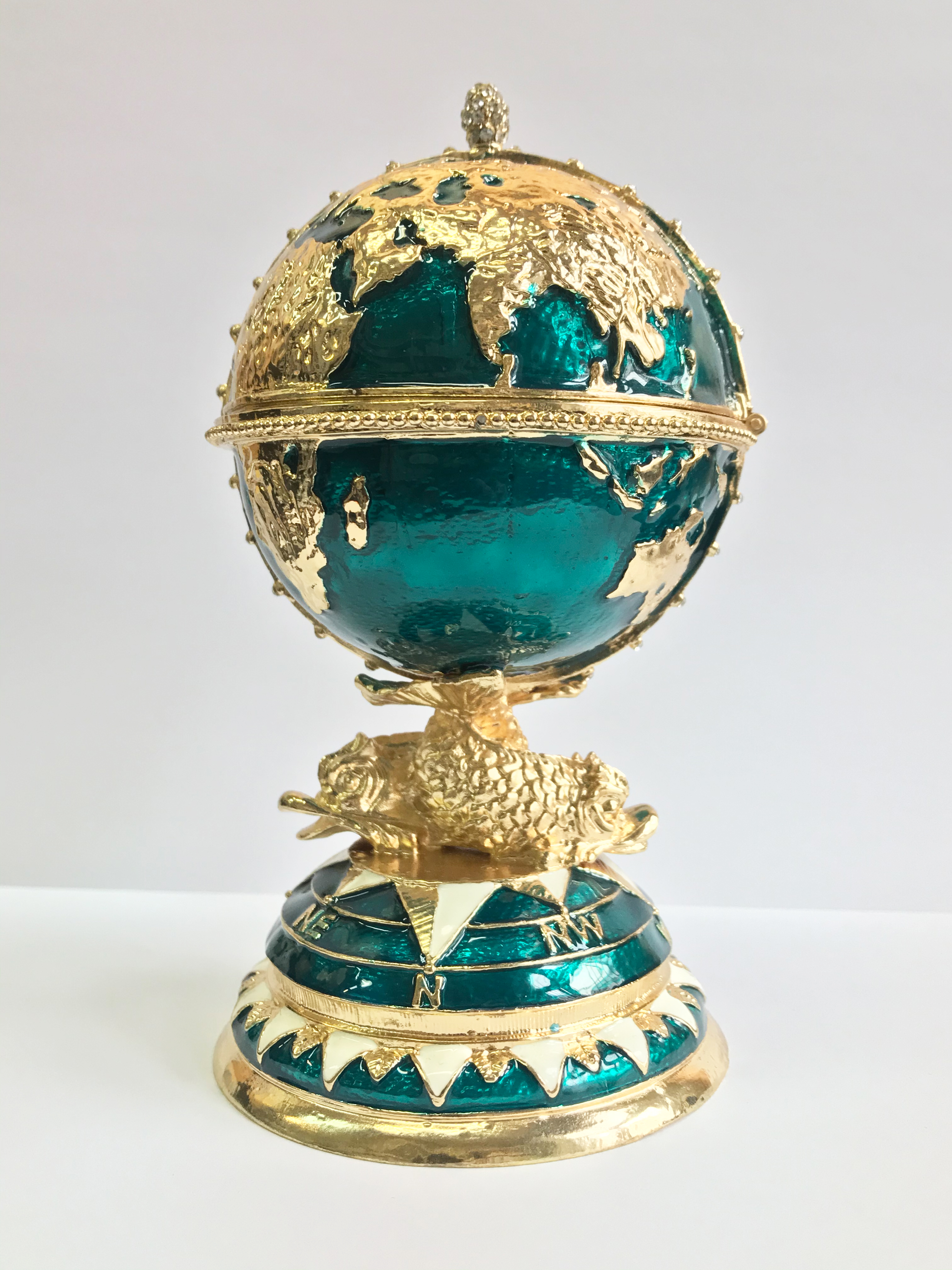 Faberge egg box with a clock "Globe with a steering wheel" photo 6