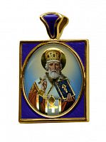 The Orthodox Icon Pendant ''St. Niche the Wonderworker'' Blue