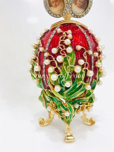 Faberge Style Egg Jewellery Trinket Box "Lilies of the Valley" musical with a portrait photo 7