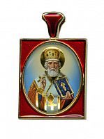 The Orthodox Icon Pendant ''St. Niche the Wonderworker'' Red