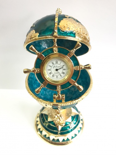 Faberge egg box with a clock "Globe with a steering wheel" photo 4