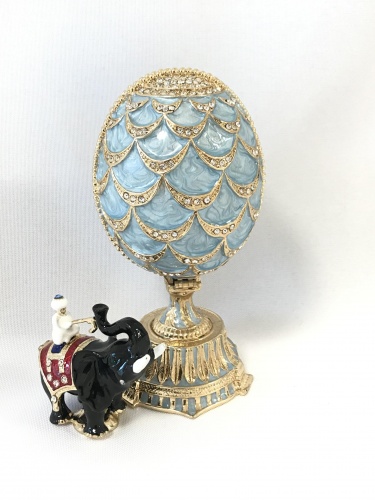 Faberge egg-box "Pine Cone" with a surprise on a stand blue photo 2