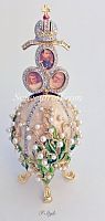 Faberge Style Egg Jewellery Trinket Box "Lilies of the Valley" musical with a portrait