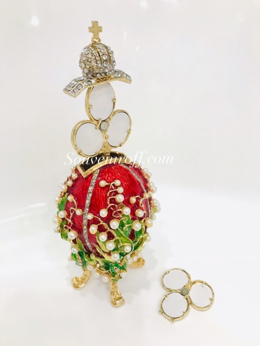 Faberge Style Egg Jewellery Trinket Box "Lilies of the Valley" musical with a portrait photo 6