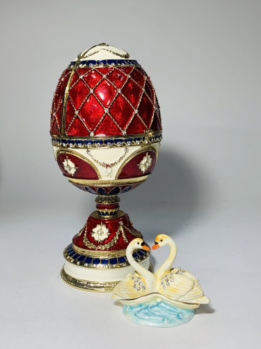 Big Pink Faberge Style Egg Jewellery Trinket Box ''For Lovers'' with a pair of swans photo 3
