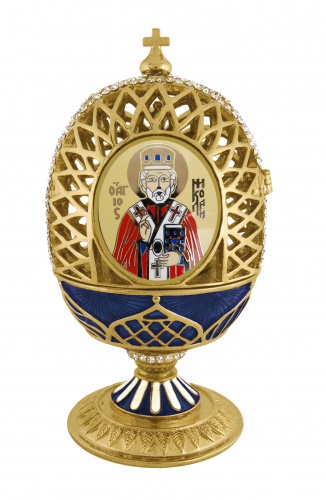 Easter Egg ''St. Niche the Wonderworker'' with carved dome and incised ornament photo 2