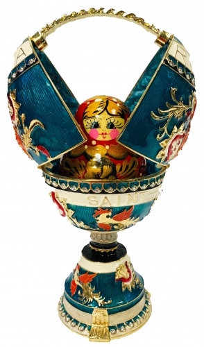Big musical egg in Russian style with a matryoshka doll