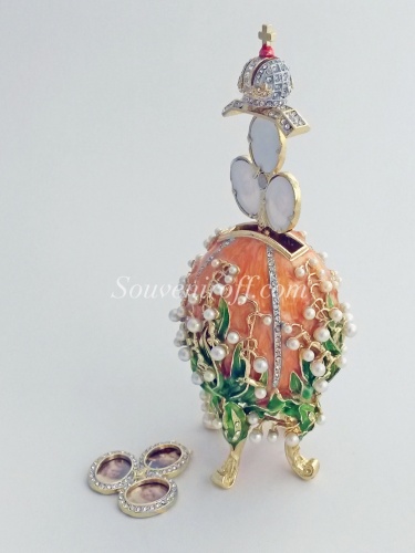Faberge Style Egg Jewellery Trinket Box "Lilies of the Valley" musical with a portrait photo 3