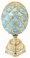 Faberge egg-box "Pine Cone" with a surprise on a stand blue
