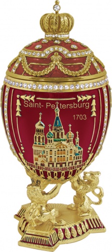 Big Faberge Style Egg Jewellery Trinket Box "Saint-Petersburg" with three different images on three sides photo 3