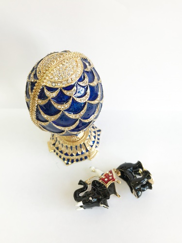 Faberge egg-box "Pine Cone" with a surprise on a stand blue photo 4