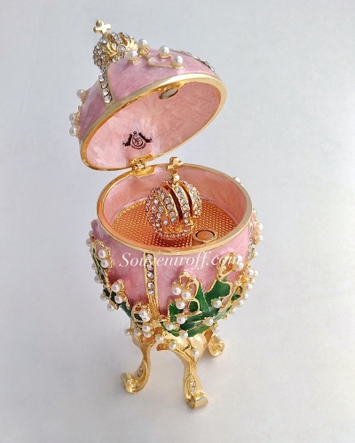 Faberge Style Medium Egg Jewellery Trinket Box ''Lilies of the Valley with a crown'' with music photo 2