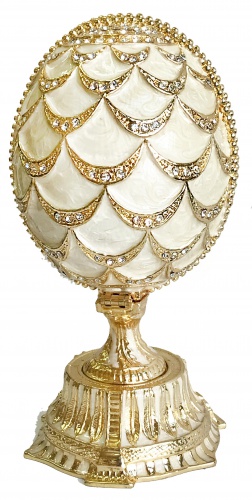 Faberge egg-box "Pine Cone" with a surprise on a stand beige