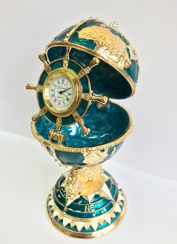 Faberge egg box with a clock "Globe with a steering wheel" photo 3