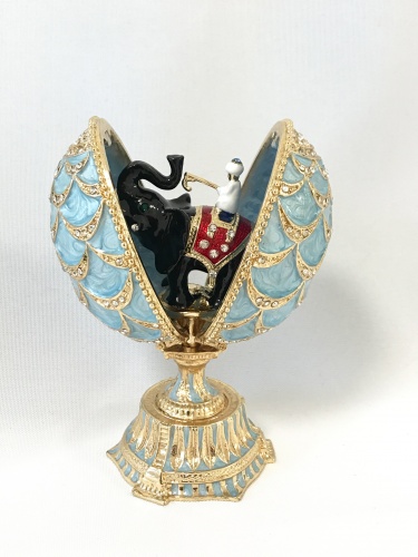 Faberge egg-box "Pine Cone" with a surprise on a stand blue photo 3