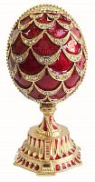 Faberge egg-box "Pine Cone" with a surprise on a stand red