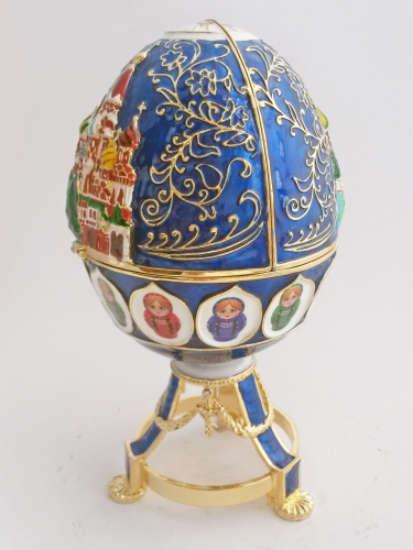Faberge Style Egg Jewellery Trinket Box with The Cathedral of Vasily the Blessed and Matreshka`s musical photo 3