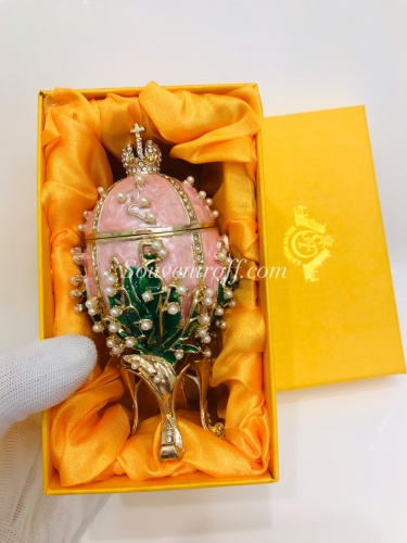 Faberge Style Medium Egg Jewellery Trinket Box ''Lilies of the Valley with a crown'' with music photo 7