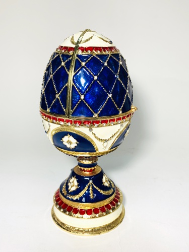 Big Blue Faberge Style Egg Jewellery Trinket Box ''For Lovers'' with a pair of swans photo 4