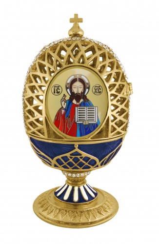 Easter Egg ''Christ Pantocrator'' with carved dome and incised ornament photo 2