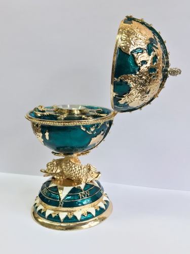 Faberge egg box with a clock "Globe with a steering wheel" photo 5