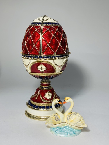 Big Pink Faberge Style Egg Jewellery Trinket Box ''For Lovers'' with a pair of swans photo 2