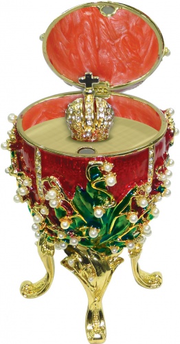 Faberge Style Medium Egg Jewellery Trinket Box ''Lilies of the Valley with a crown'' with music