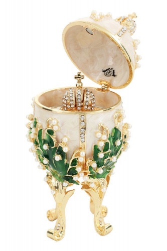Faberge Style Medium Egg Jewellery Trinket Box ''Lilies of the Valley with a crown'' with music photo 2