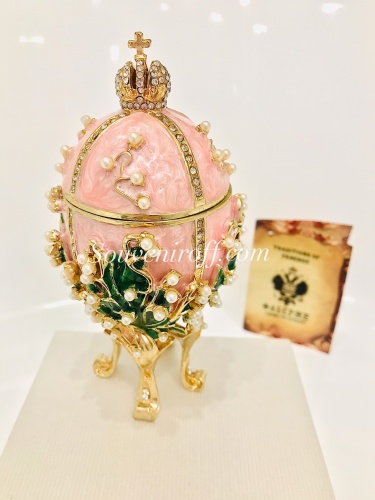 Faberge Style Medium Egg Jewellery Trinket Box ''Lilies of the Valley with a crown'' with music photo 4