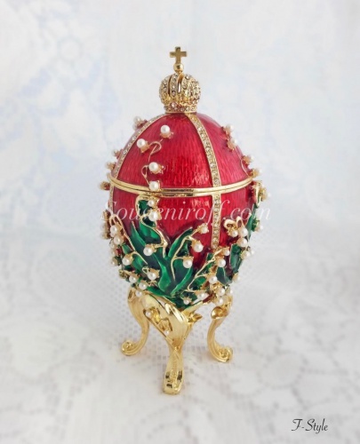 Faberge Style Egg Jewellery Trinket Box "Lilies of the Valley" musical photo 5