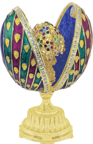 Faberge Style Egg Jewellery Trinket  Box ''Peacock'' with bouquet photo 2