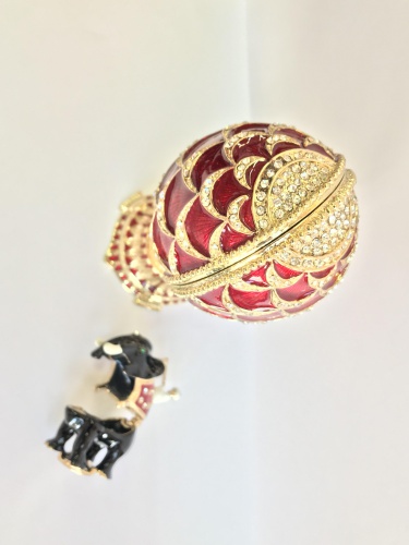 Faberge egg-box "Pine Cone" with a surprise on a stand red photo 4