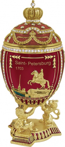 Big Faberge Style Egg Jewellery Trinket Box "Saint-Petersburg" with three different images on three sides photo 4
