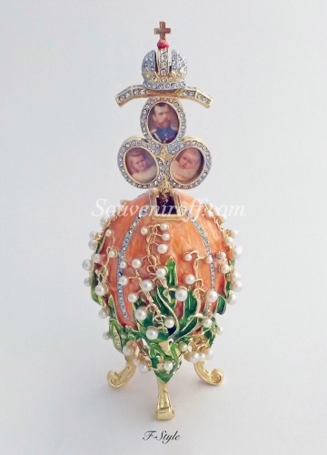 Faberge Style Egg Jewellery Trinket Box "Lilies of the Valley" musical with a portrait photo 2
